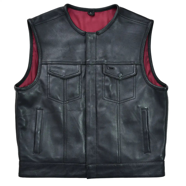 Roadhawk Platinum Black Leather Motorcycle Vest Men's Leather Vest Vests