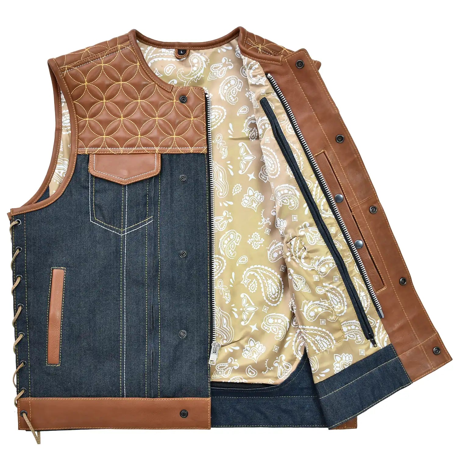 Triumph - Men's Leather/Denim Motorcycle Vest Men's Leather Vest Vests