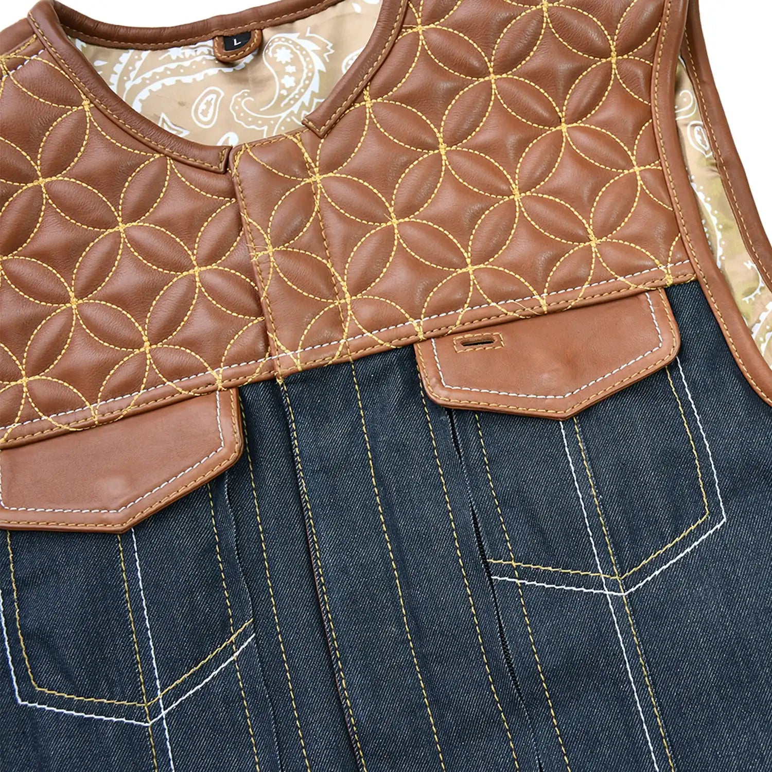 Triumph - Men's Leather/Denim Motorcycle Vest Men's Leather Vest Vests