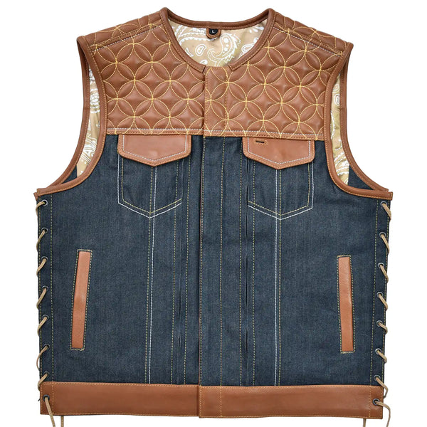 Triumph - Men's Leather/Denim Motorcycle Vest Men's Leather Vest Vests