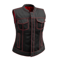 Jessica Moto Mesh Women's Motorcycle Vest Women's Vest First Manufacturing Company Black Red XS 