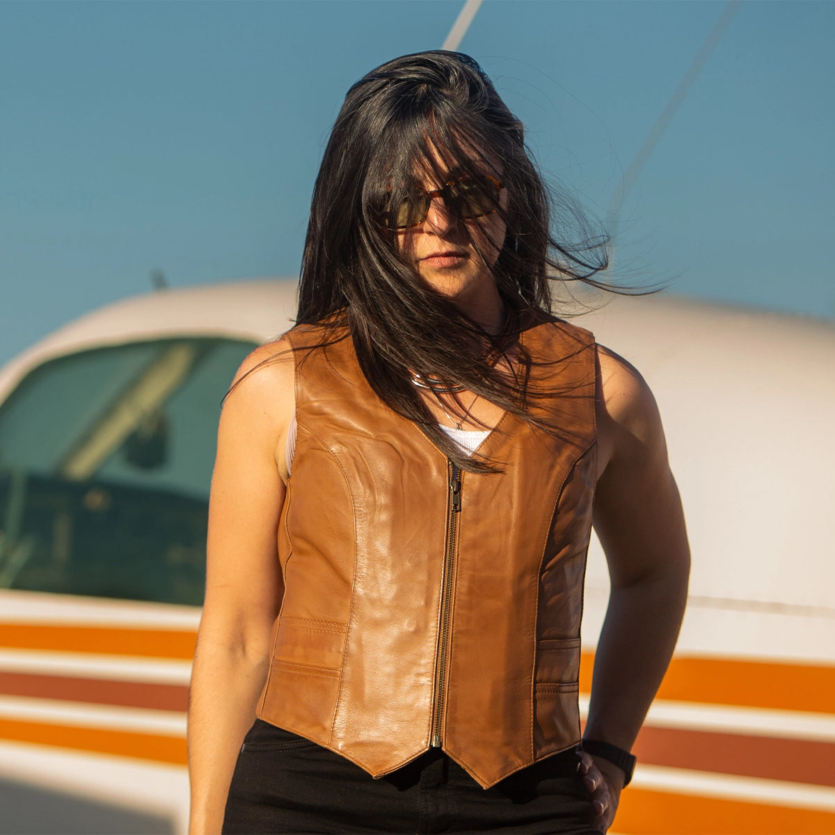 Savannah Women's Western Style Motorcycle Leather Vest Whiskey Women's Leather Vest Vests