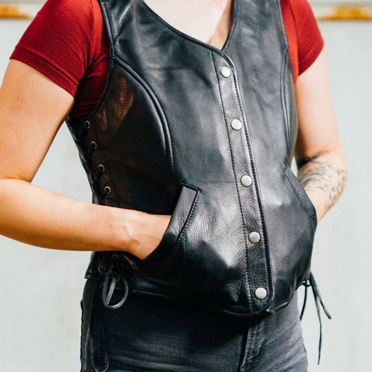 Honey Badger Women's Motorcycle Leather Vest Tall Women's Leather Vest Vests