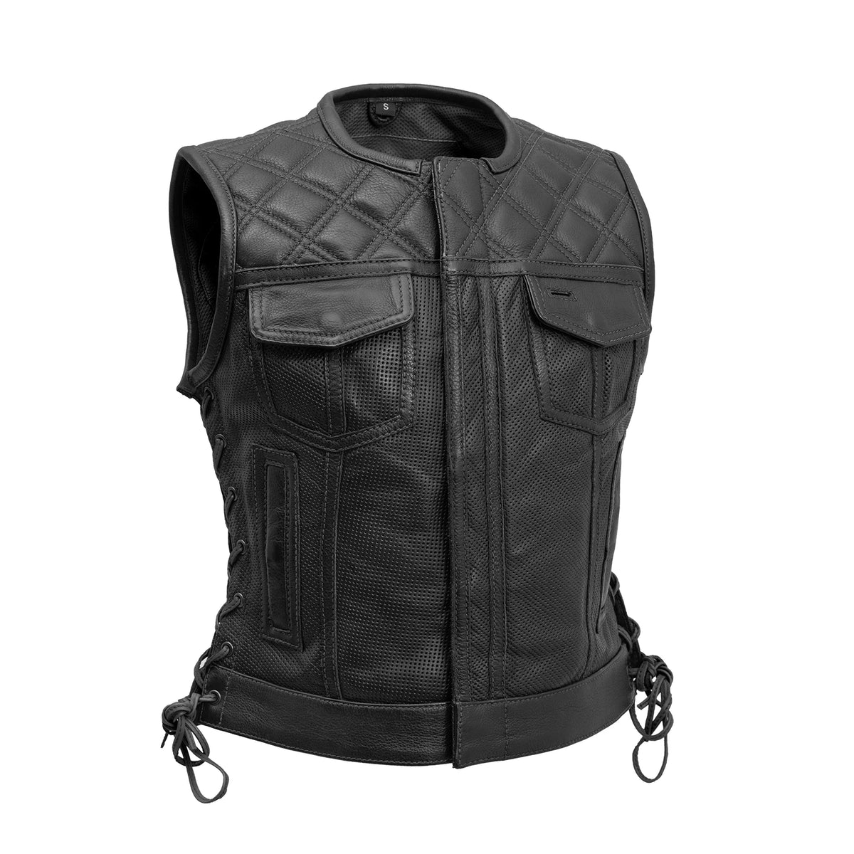 Bonnie Perforated Women's Motorcycle Leather Vest Women's Leather Vest First Manufacturing Company Black XS 
