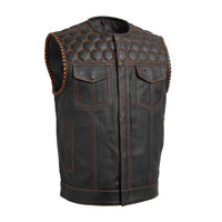 Hornet Perforated Men's Club Style Leather Vest Men's Leather Vest First Manufacturing Company Black Orange S 