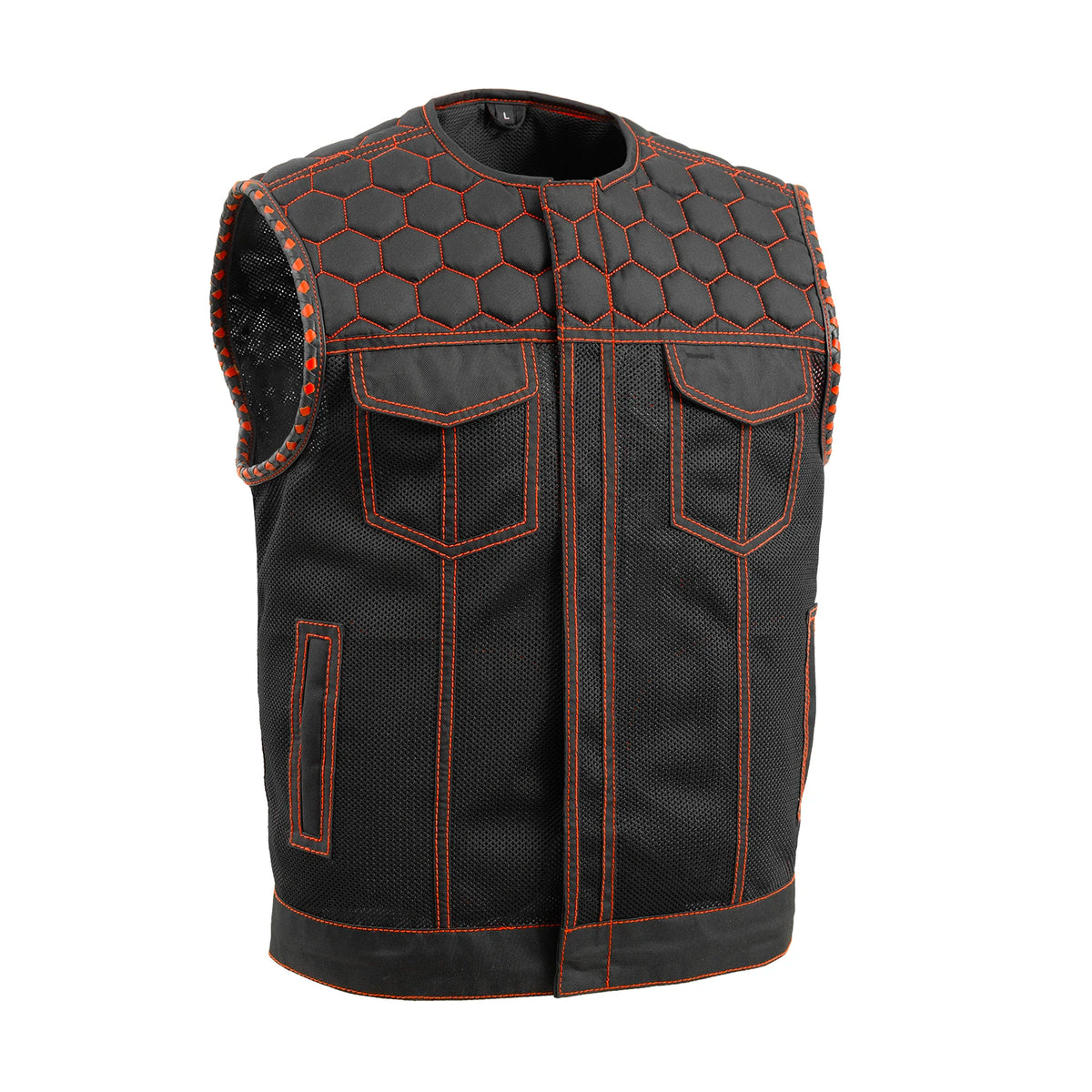 Hornet Moto Mesh Men's Club Style Vest Men's Leather Vest First Manufacturing Company Orange S 