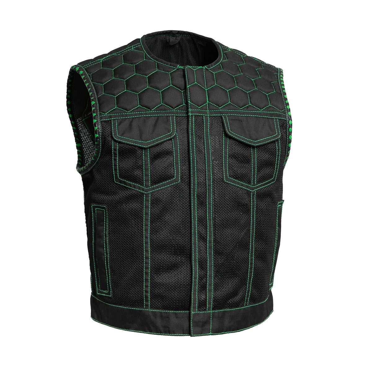 Lowside Hornet Moto Mesh Men's Club Style Vest Men's Moto Mesh Vests First Manufacturing Company Black Green S 