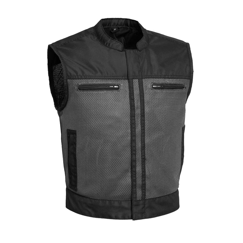 Lowrider Moto Mesh Men's Motorcycle Vest Men's Leather Vest First Manufacturing Company Black Grey S 
