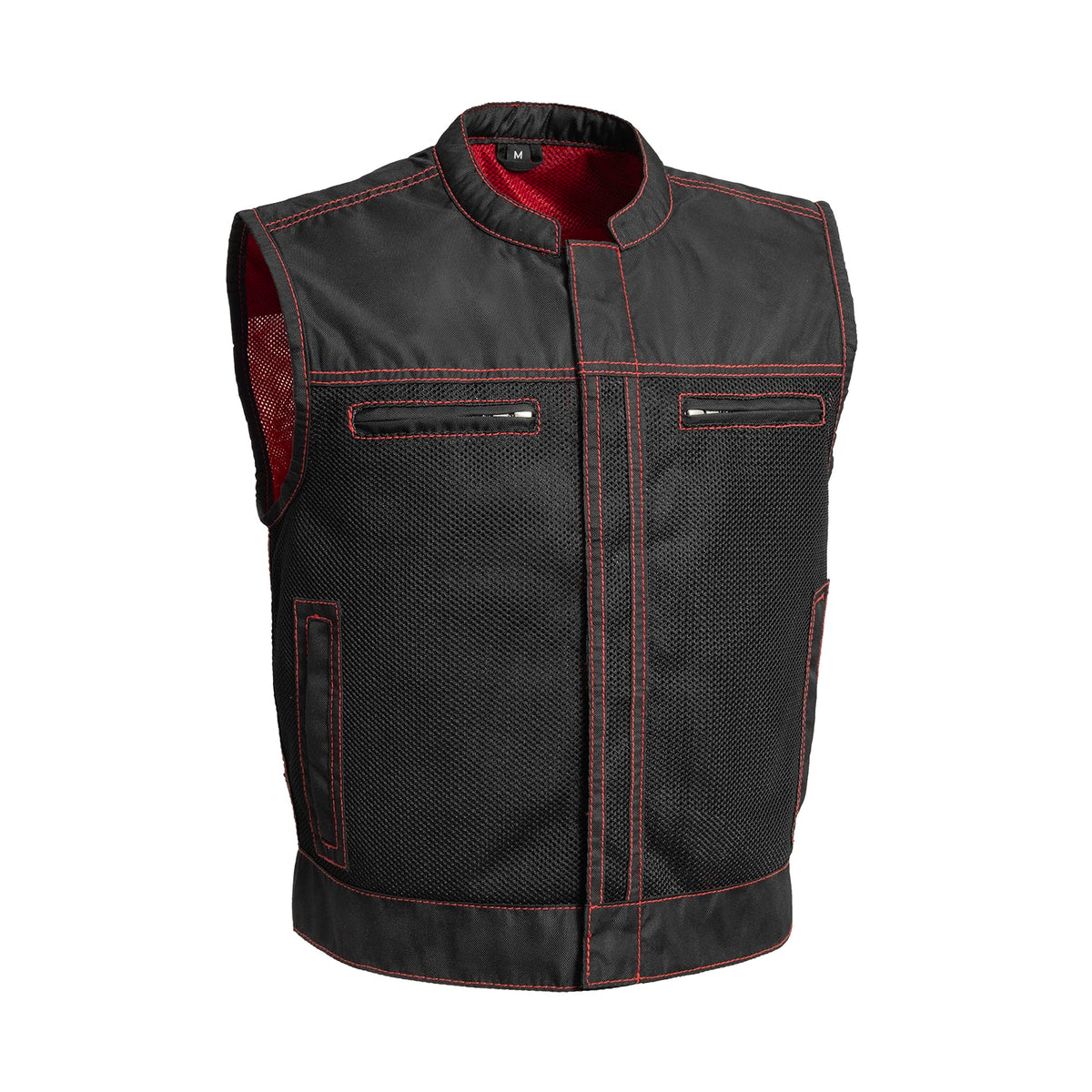 Lowrider Moto Mesh Men's Motorcycle Vest Men's Leather Vest First Manufacturing Company Black Red S 