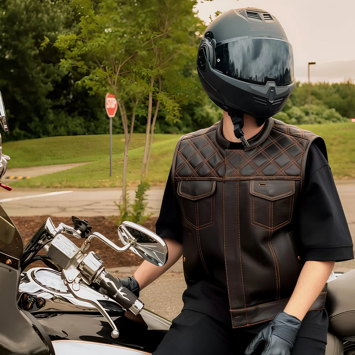 Upside Men's Club Style Leather Vest Orange and Green Men's Leather Vest Vests