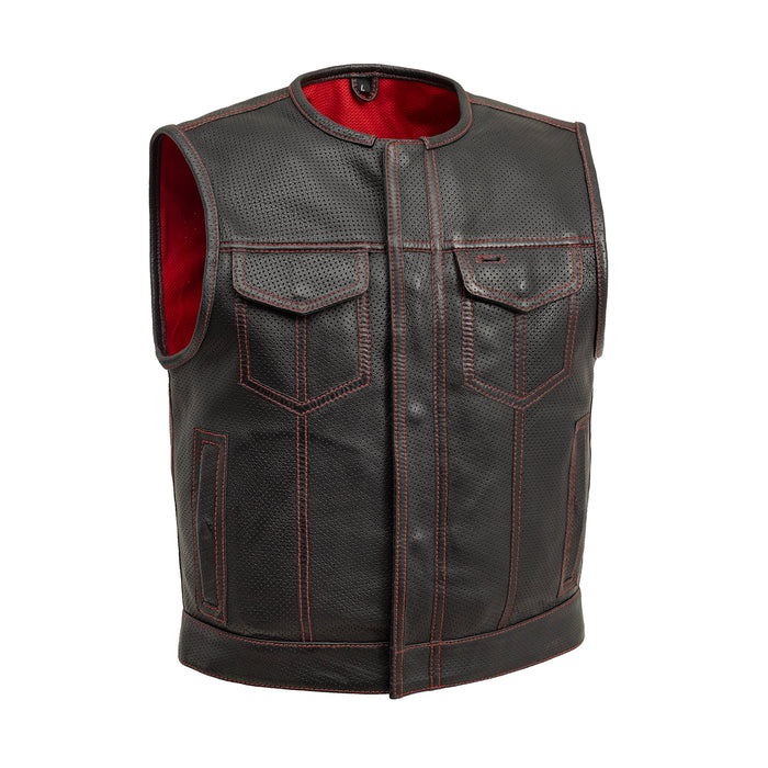 Lowside Men's Perforated Motorcycle Leather Vest Men's Leather Vest First Manufacturing Company Red S 
