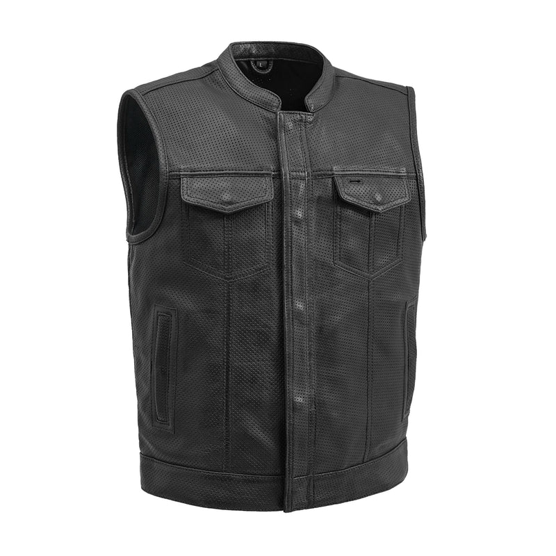 Sharp Shooter Perforated Men's Motorcycle Leather Vest Men's Leather Vest First Manufacturing Company Black S 