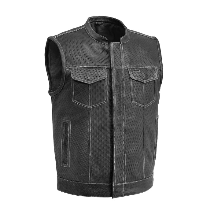 Sharp Shooter Perforated Men's Motorcycle Leather Vest Men's Leather Vest First Manufacturing Company White S 