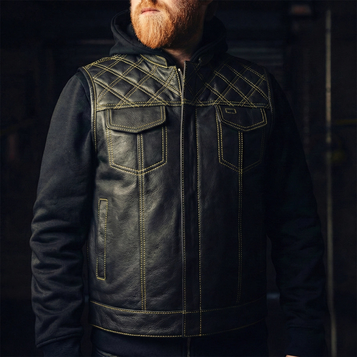 Downside Men's Motorcycle Leather Vest Orange and Green Men's Leather Vest Vests