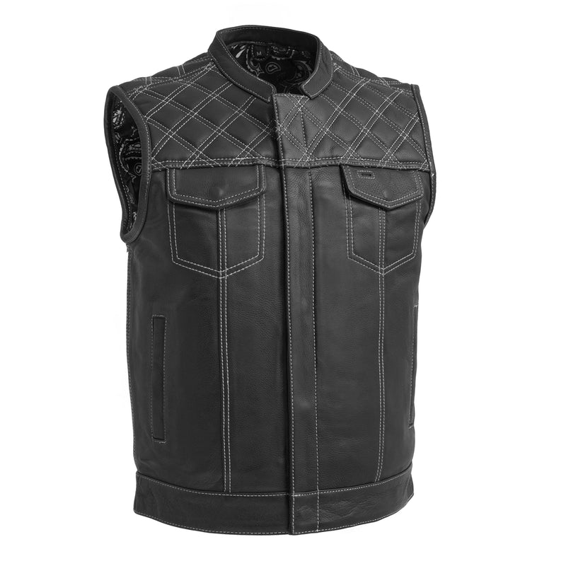 Downside Men's Motorcycle Leather Vest Men's Leather Vest First Manufacturing Company White S 