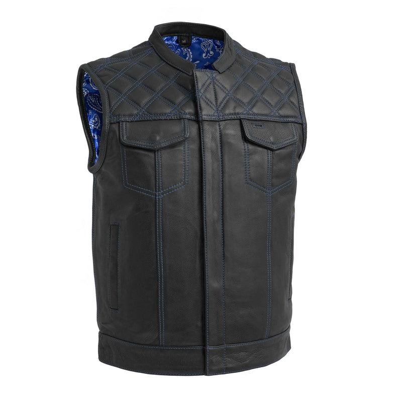 Downside Men's Motorcycle Leather Vest Men's Leather Vest First Manufacturing Company Blue S 