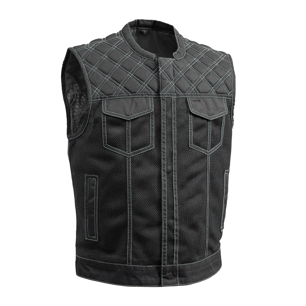 Downside Moto Mesh Men's Motorcycle Vest Men's Leather Vest First Manufacturing Company Gray S 