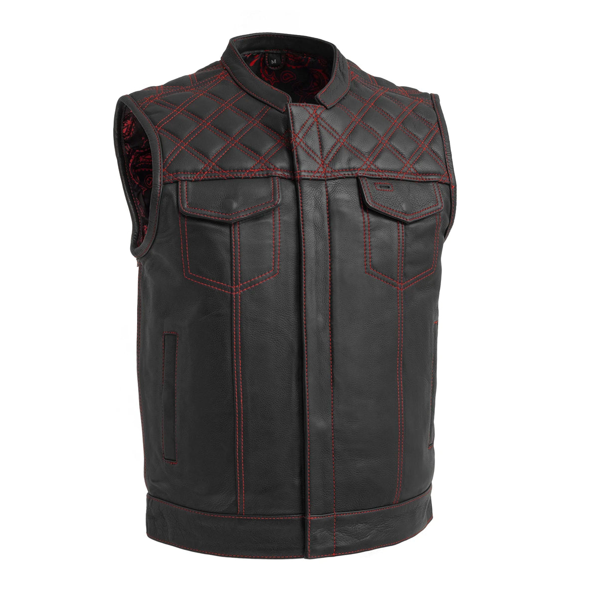 Downside Men's Motorcycle Leather Vest Men's Leather Vest First Manufacturing Company Red S 