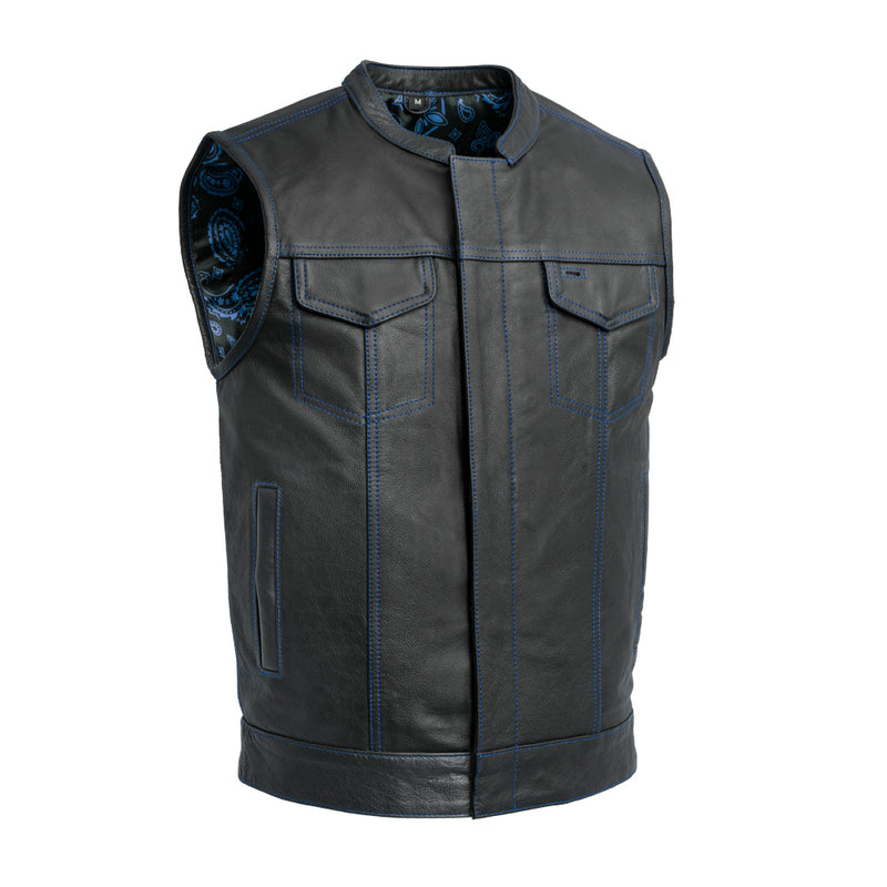 The Cut Men's Motorcycle Leather Vest, Multiple Color Options Men's Leather Vest First Manufacturing Company S Blue 