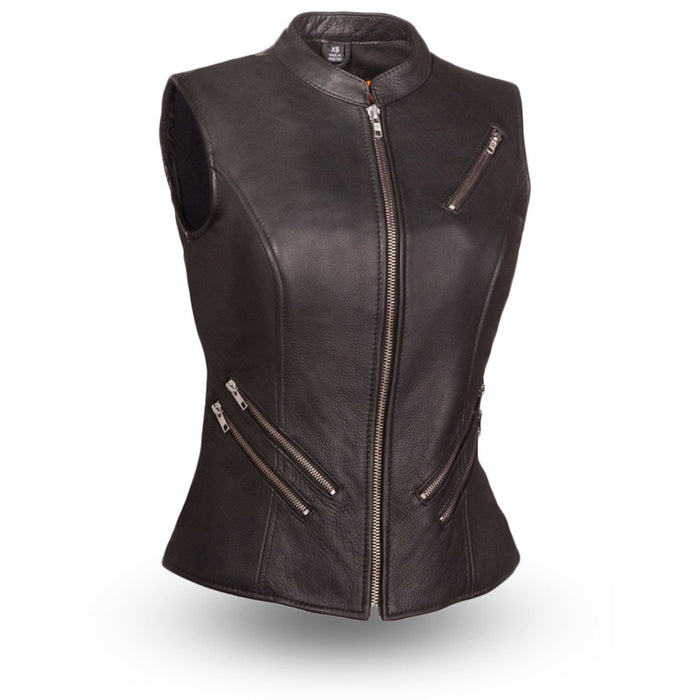 Fairmont Women's Motorcycle Leather Vest Women's Leather Vest First Manufacturing Company XS Black 