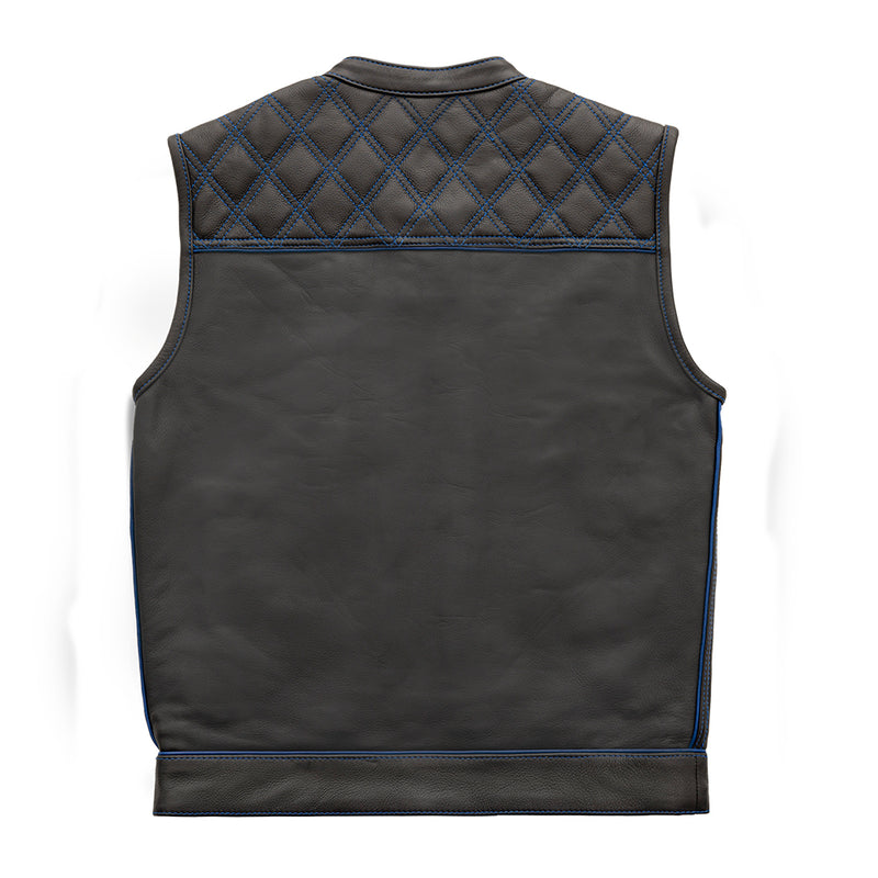 Finish Line - Blue Checker - Men's Motorcycle Leather Vest Men's Leather Vest First Manufacturing Company   