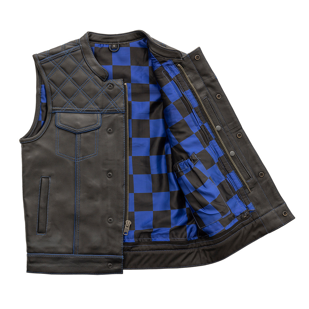Finish Line - Blue Checker - Men's Motorcycle Leather Vest Men's Leather Vest First Manufacturing Company   