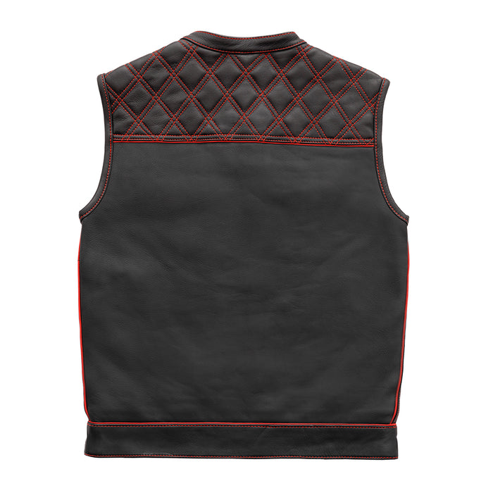 Finish Line - Red Checker - Men's Motorcycle Leather Vest Men's Leather Vest First Manufacturing Company   