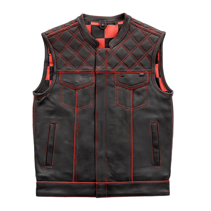 Finish Line - Red Checker - Men's Motorcycle Leather Vest Men's Leather Vest First Manufacturing Company S Black/Red 