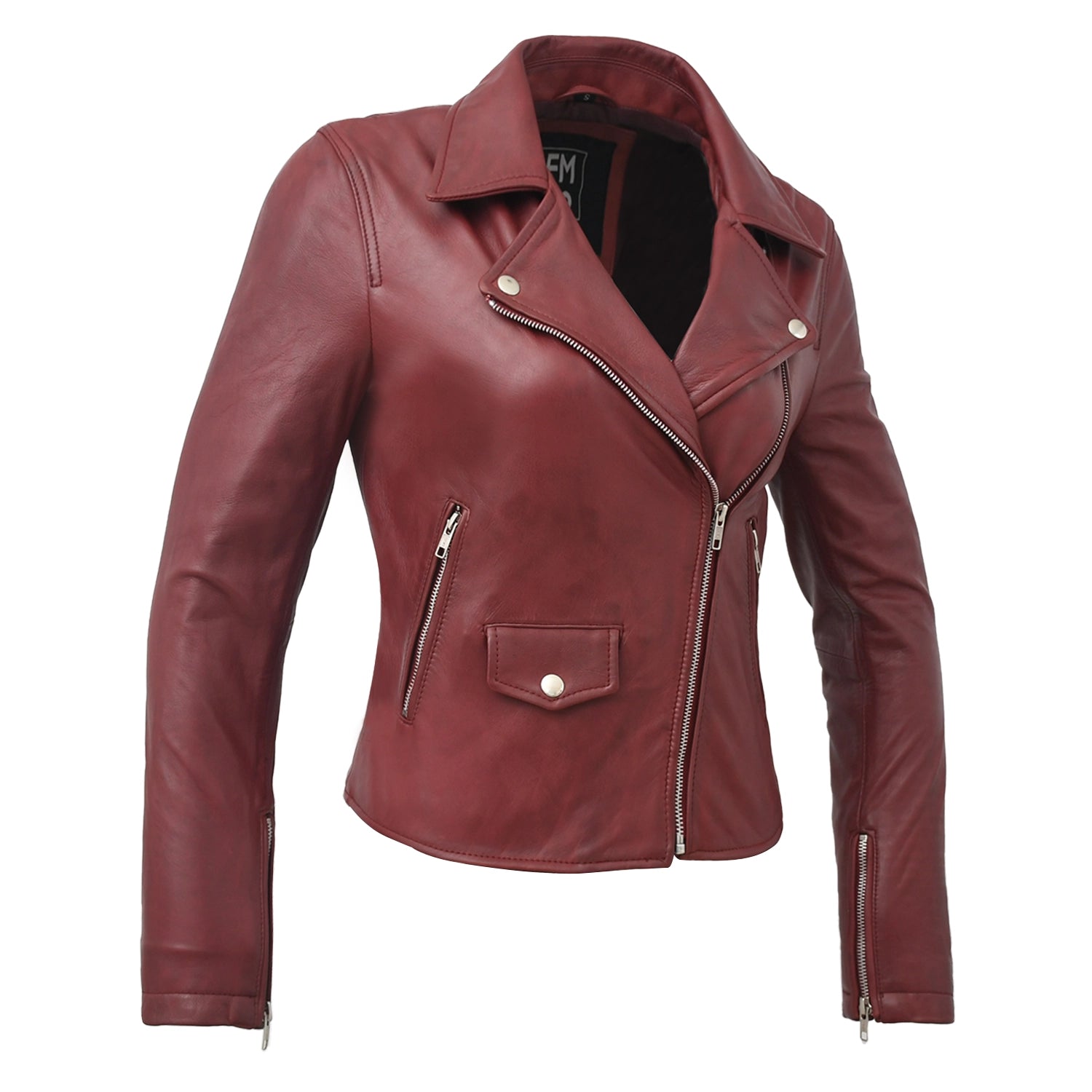 Lennox  Moto Style Leather Jacket Women's Fashion Leather Jacket FMCo Oxblood XS 