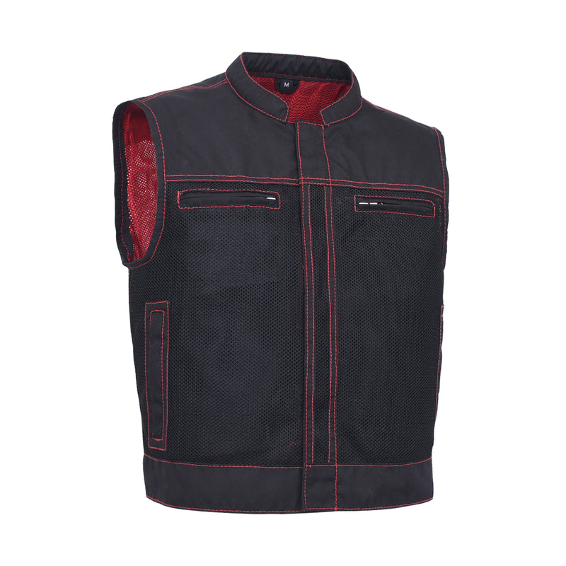Lowrider Moto Mesh Men's Motorcycle Vest Men's Leather Vest First Manufacturing Company Black Red S 