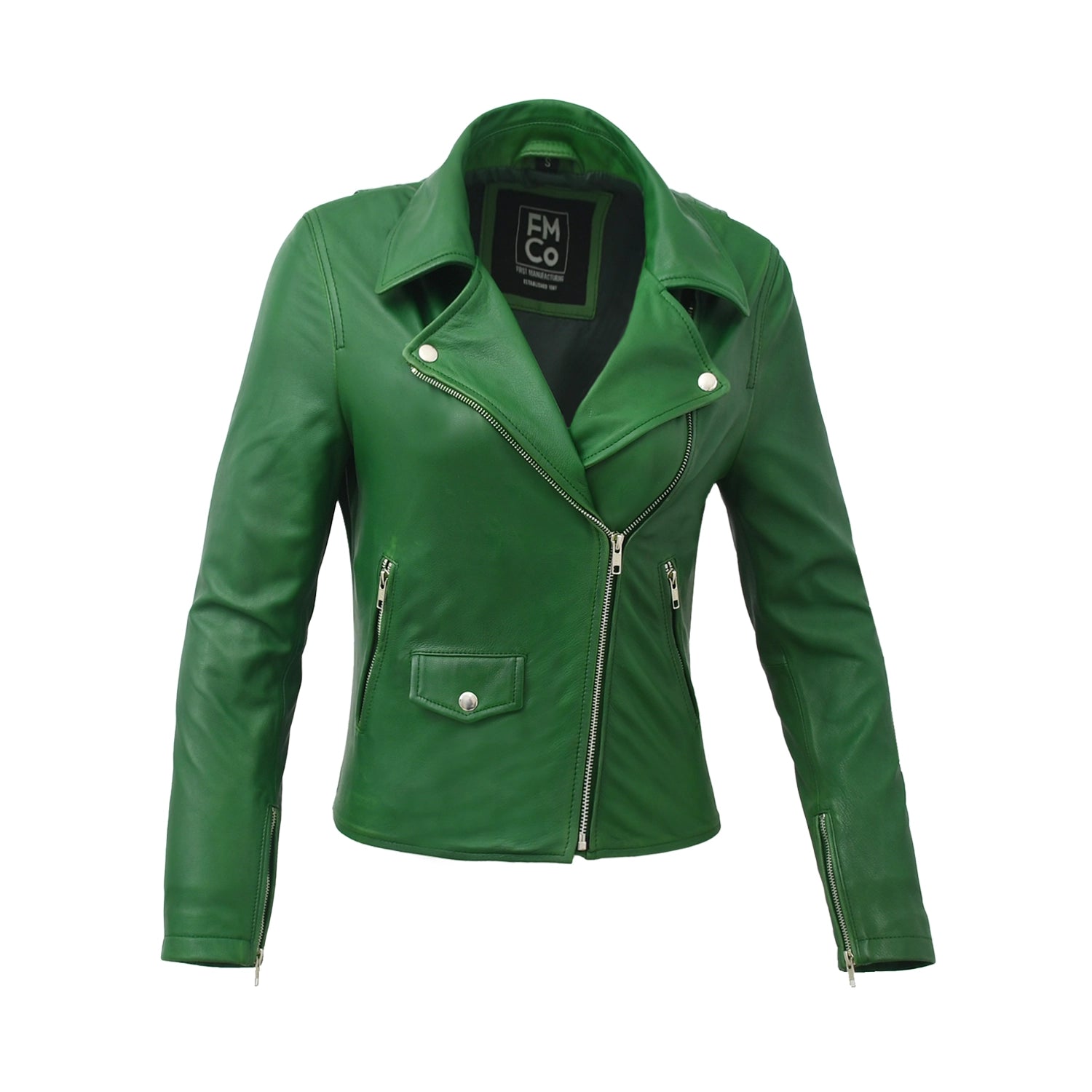 Lennox Moto Style Leather Jacket Women's Fashion Leather Jacket FMCo Green XS