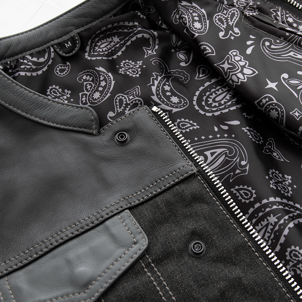 Leather and denim vest online