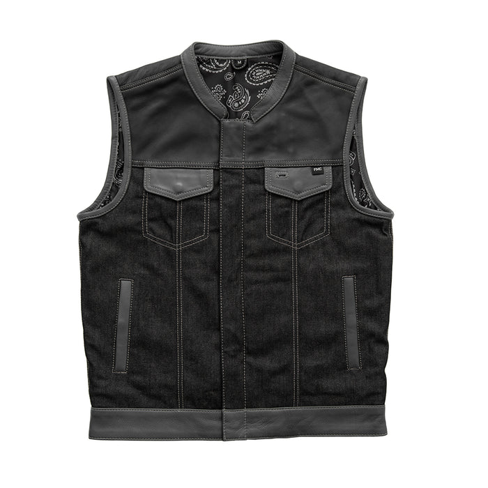 Guardian - Men's Club Style Leather/Denim Vest  - Limited Edition Factory Customs First Manufacturing Company S  