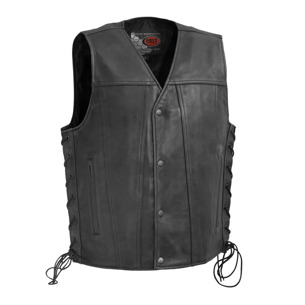 High Roller Men's Motorcycle Leather Vest Men's Leather Vest First Manufacturing Company Black S 