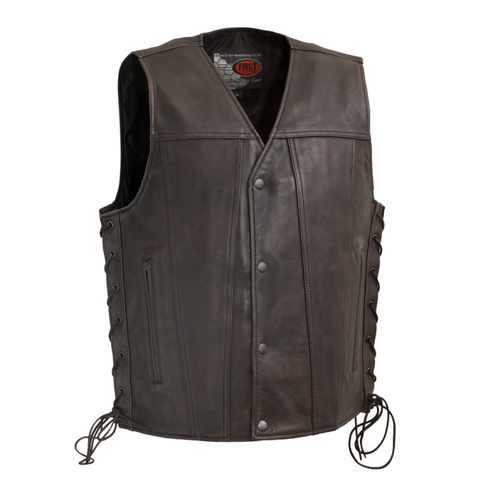 High Roller Men's Motorcycle Leather Vest Men's Leather Vest First Manufacturing Company Copper S 