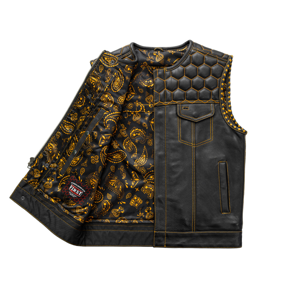 Hornet Men's Club Style Leather Vest - Gold Men's Leather Vest First Manufacturing Company   