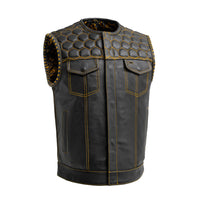 Hornet Men's Club Style Leather Vest - Gold Men's Leather Vest First Manufacturing Company XS  