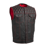 Hornet Perforated Men's Club Style Leather Vest Men's Leather Vest First Manufacturing Company Black Red S 