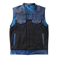 Horntail  - Men's Leather/Denim Motorcycle Vest Factory Customs First Manufacturing Company S  