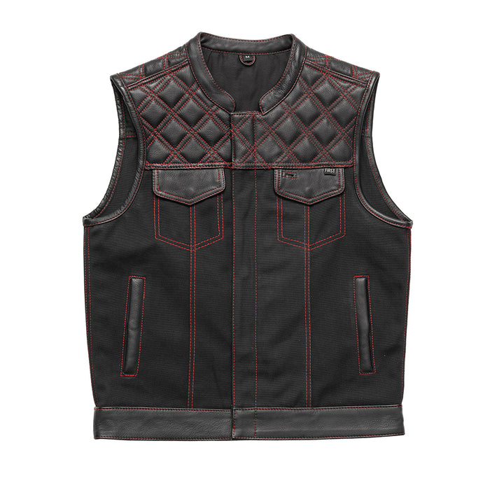 Hunt Club Motorcycle Leather Canvas Vest Black/Red Men's Canvas Vests First Manufacturing Company   