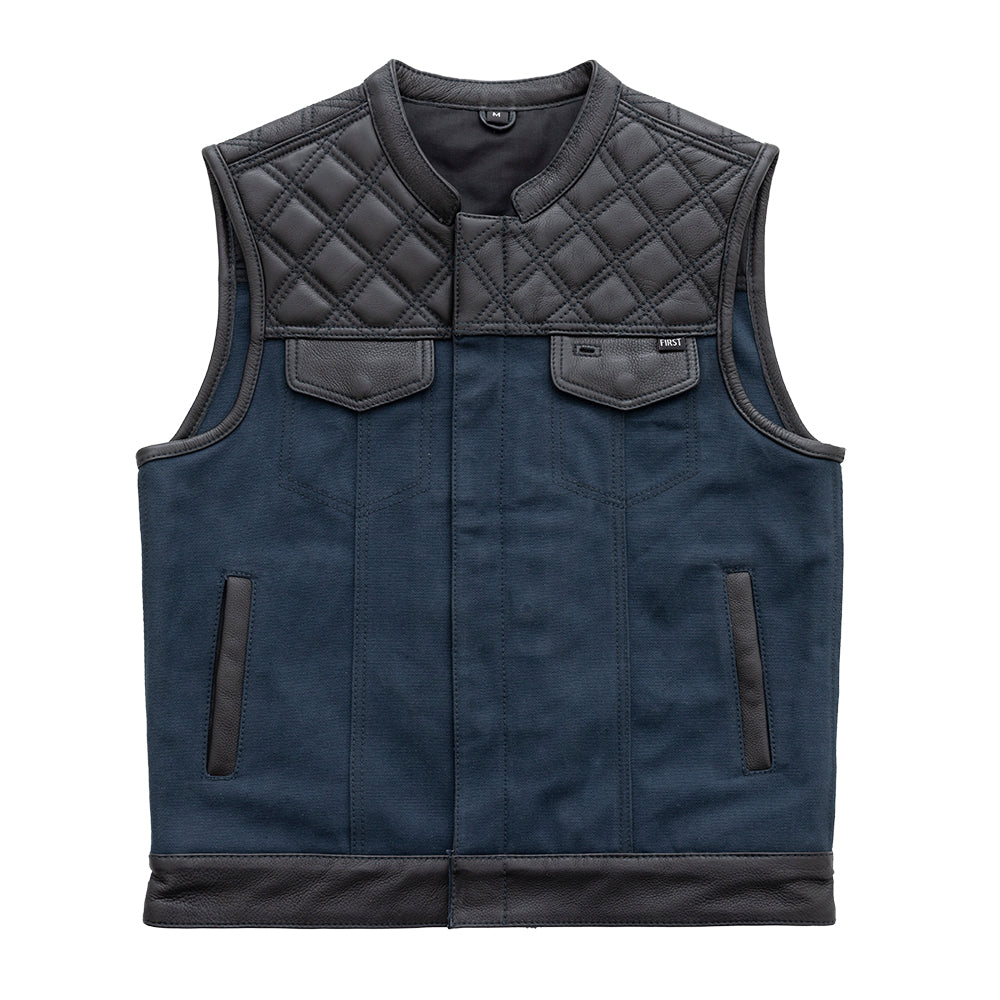 Hunt Club Motorcycle Leather Canva Vest Blue - First MFG Co