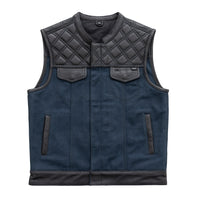 Hunt Club Motorcycle Leather Canvas Vest Blue Men's Canvas Vests First Manufacturing Company S Blue 