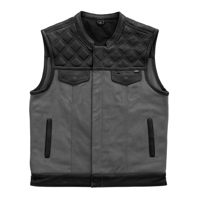 Hunt Club Motorcycle Leather Canvas Vest Grey Men's Canvas Vests First Manufacturing Company S Grey 