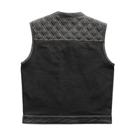 Hunt Club Motorcycle Leather Canvas Vest White Stitch Men's Canvas Vests First Manufacturing Company   