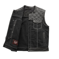 Hunt Club Motorcycle Leather Canvas Vest White Stitch Men's Canvas Vests First Manufacturing Company   