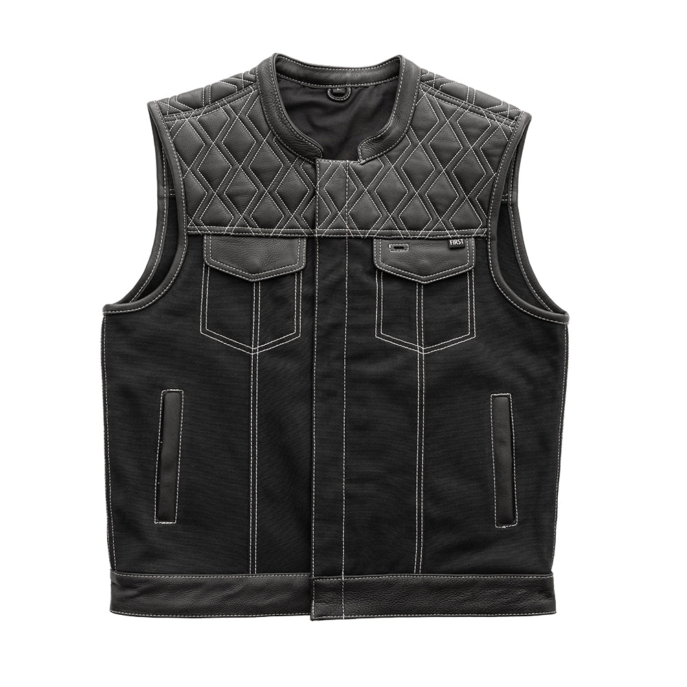 Hunt Club Motorcycle Leather Canvas Vest White Stitch – First 