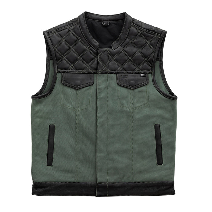 Hunt Club Motorcycle Leather Canvas Vest Green Men's Canvas Vests First Manufacturing Company S Army green 