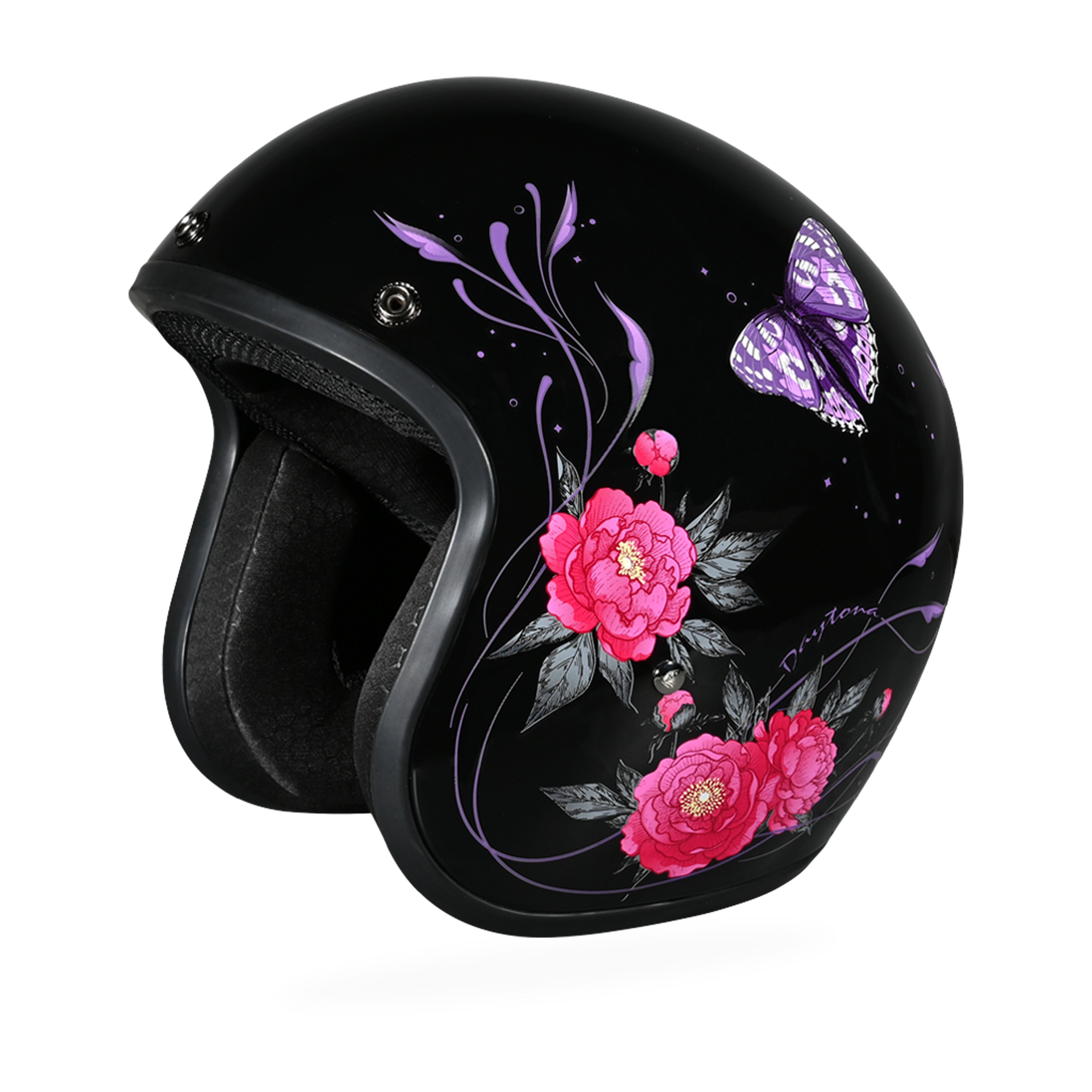 DOT Approved Daytona Cruiser Open Face Motorcycle Helmet - Men, Women & Youth - With Visor & Graphics - W/ Butterfly CRUISER - GRAPHICS Daytona Helmets