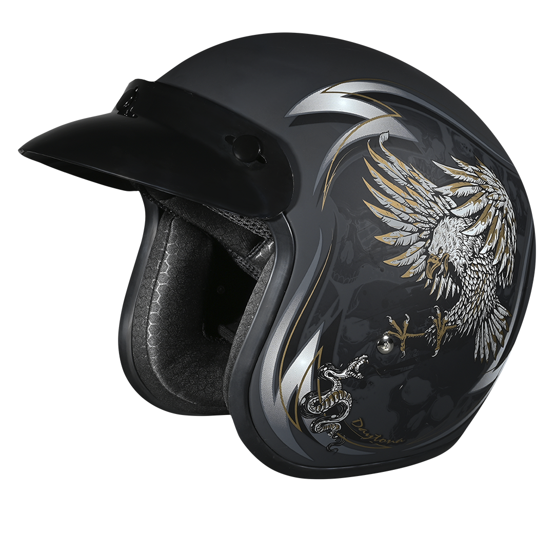 DOT Approved Daytona Cruiser Open Face Motorcycle Helmet - Men, Women & Youth - With Visor & Graphics - W/ Wild Soul