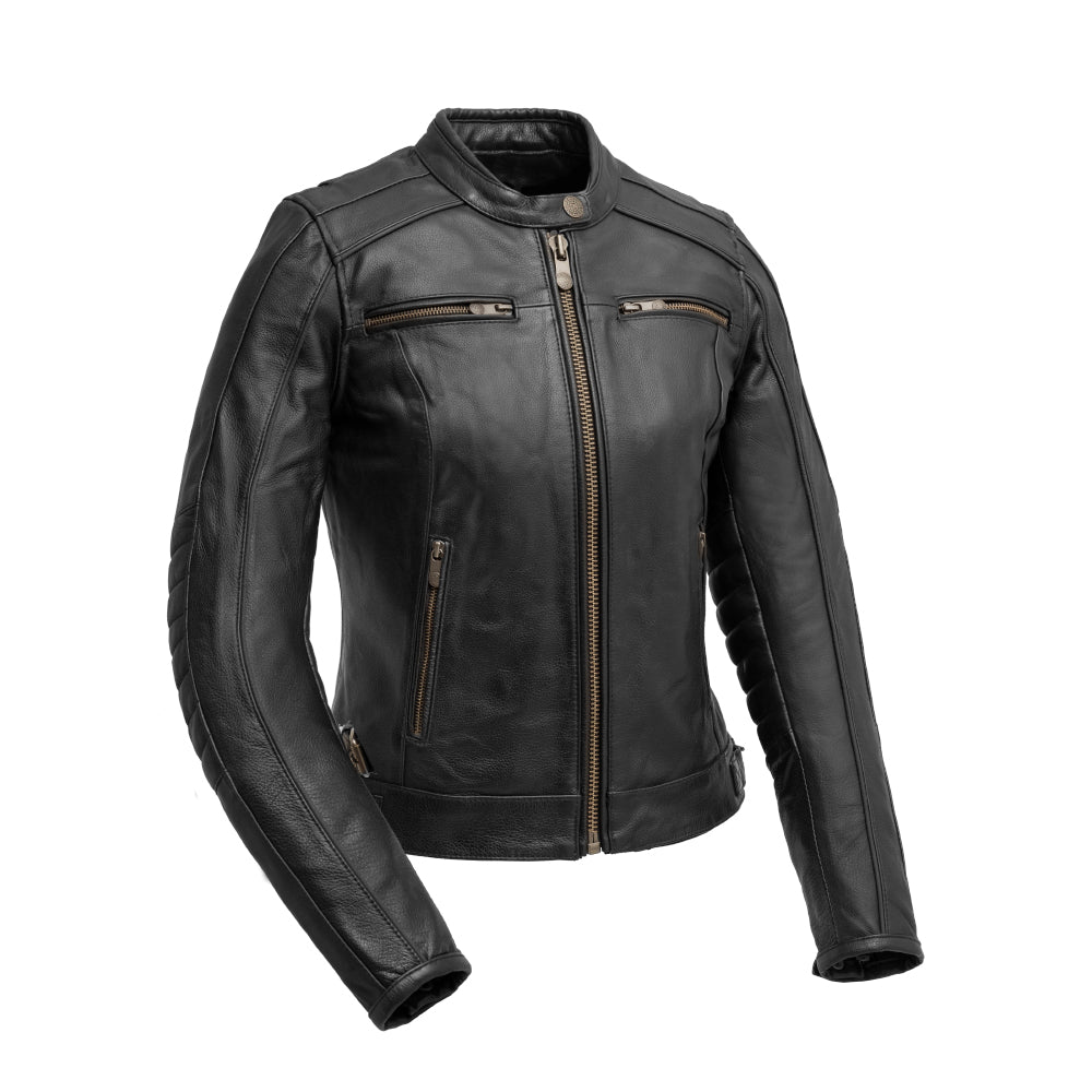 Jada - Women's Leather Motorcycle Jacket Women's Perforated Jacket First Manufacturing Company XS Black 